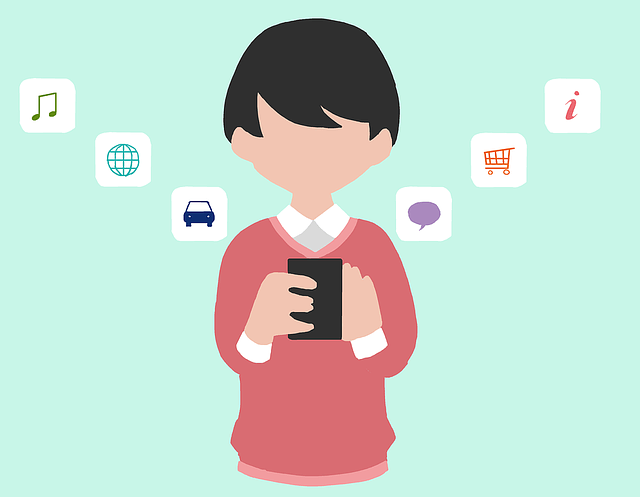 子どもスマホを見ているイラスト