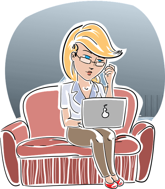 ノートパソコンを見ている女性のイラスト